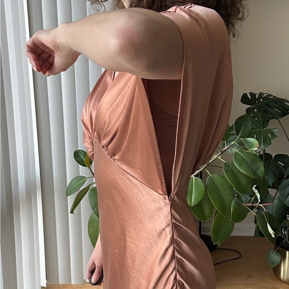 Dress Forum Reflection Blouson Dress in Golden Sand/Orange, Satin Maxi, Large - Picture 6 of 14